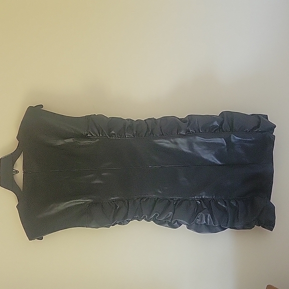 NEW! ZARA Black Sleeveless Vegan Leather Ruched Mini Dress Large. - Picture 6 of 7